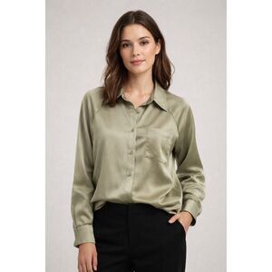 Native Daughters Sage Satin Long Sleeve Button-Down Blouse Women’s Small